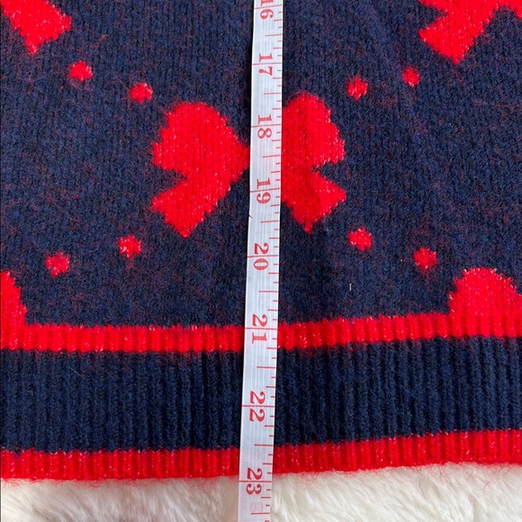 THML Veronica Bow Pattern V-Neck Sweater Vest Navy and Red NWT Size S - Picture 13 of 15